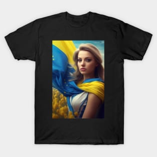 beautiful ukrainian women with flag T-Shirt